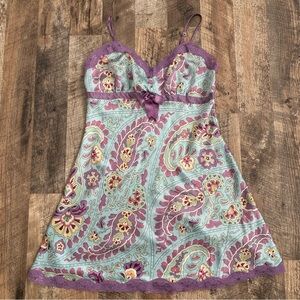 Nick & Nora Floral Paisley Lace Trim 100% Silk Slip Medium